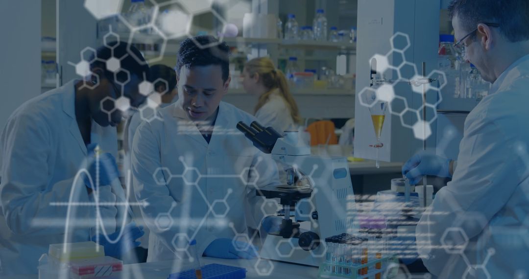 Diverse Scientists Processing Data in Innovative Laboratory