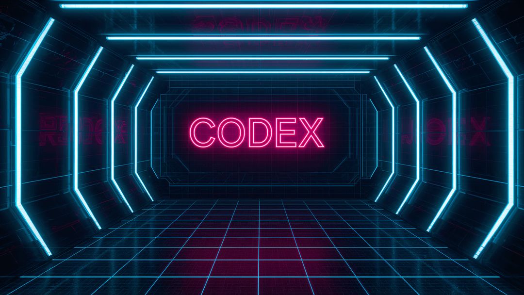 Futuristic Neon CODEX Sign in Sci-Fi Corridor