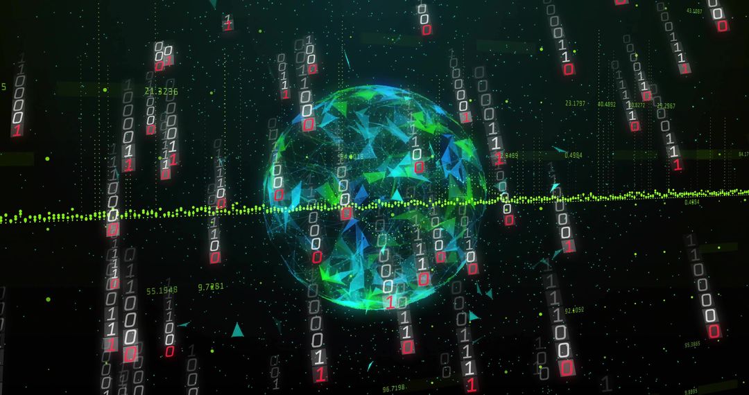 Futuristic Data Globe with Streaming Binary Code