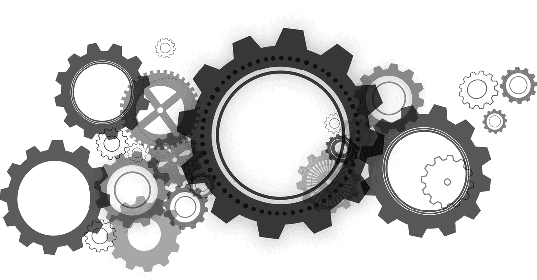 Black Cogs Illustration with Transparent Background for Mechanism Concepts