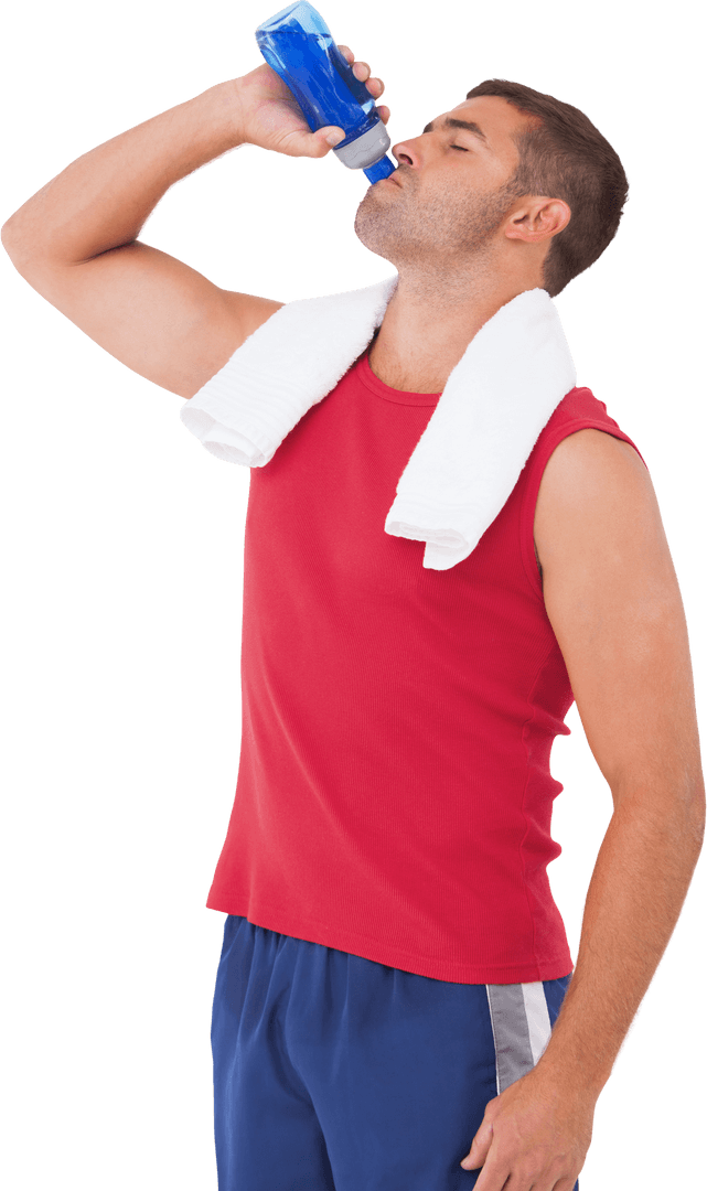 Transparent Fit Man Drinking Water from Sports Bottle