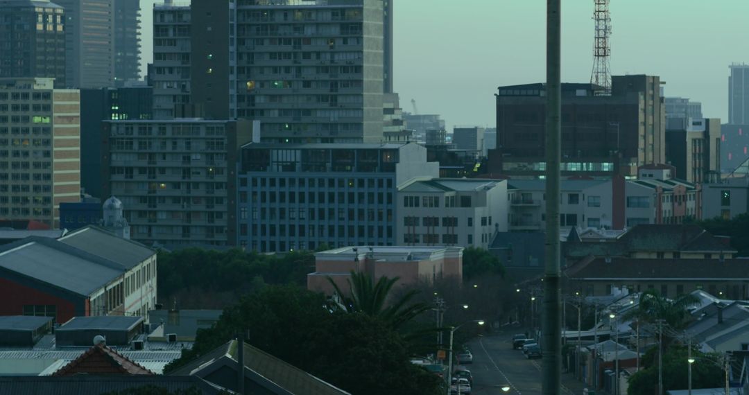 Urban Cityscape at Dusk with Skyline and Buildings