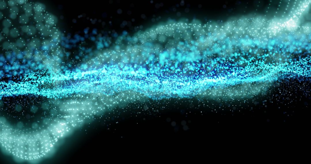 Dynamic Blue and White Particle Waves on Black Background