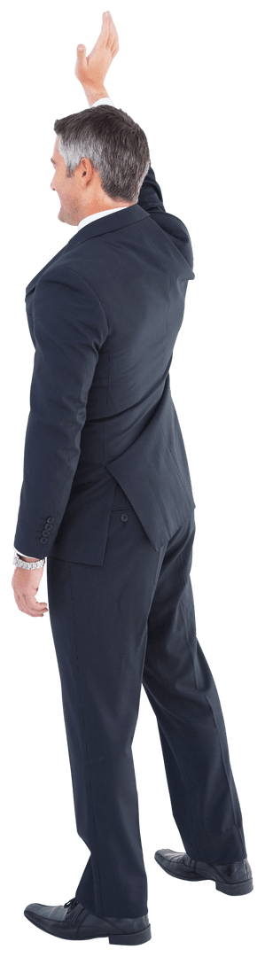 Transparent Rear View of Businessman Waving Hand