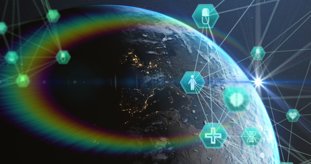 Global Health Network Icons Over Planet Earth