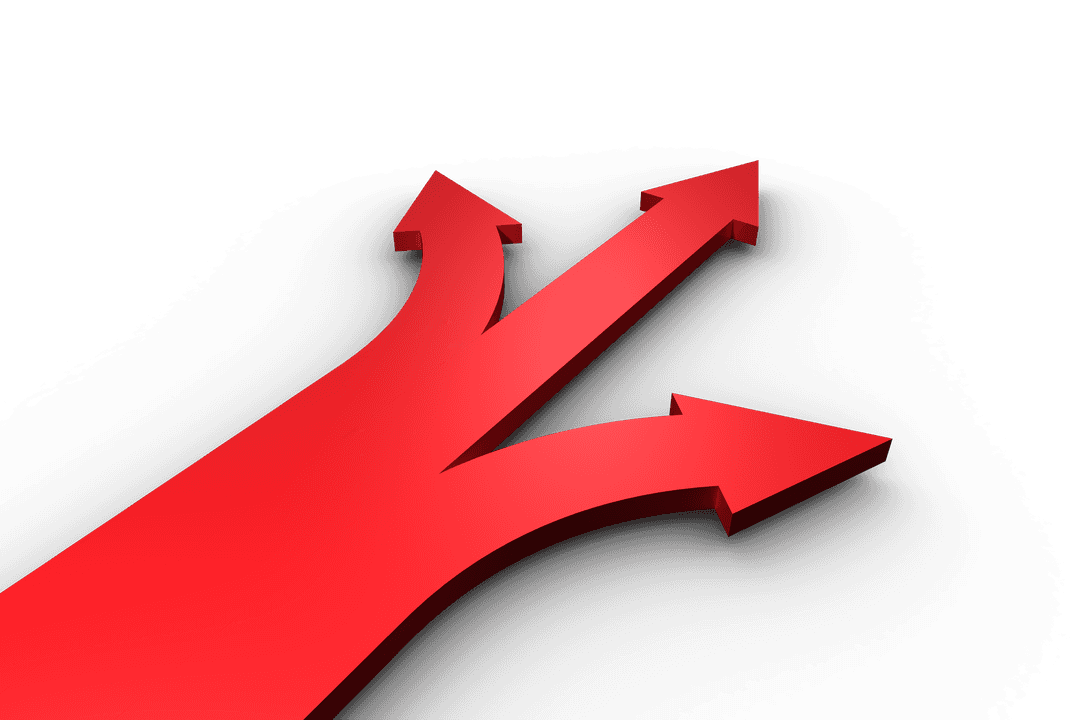 Red Directional Arrows Crossing on Transparent Background