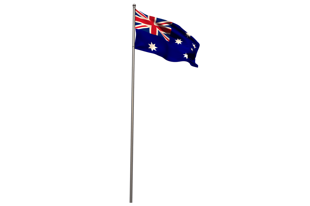 Australian Flag Waving on Transparent Flagpole