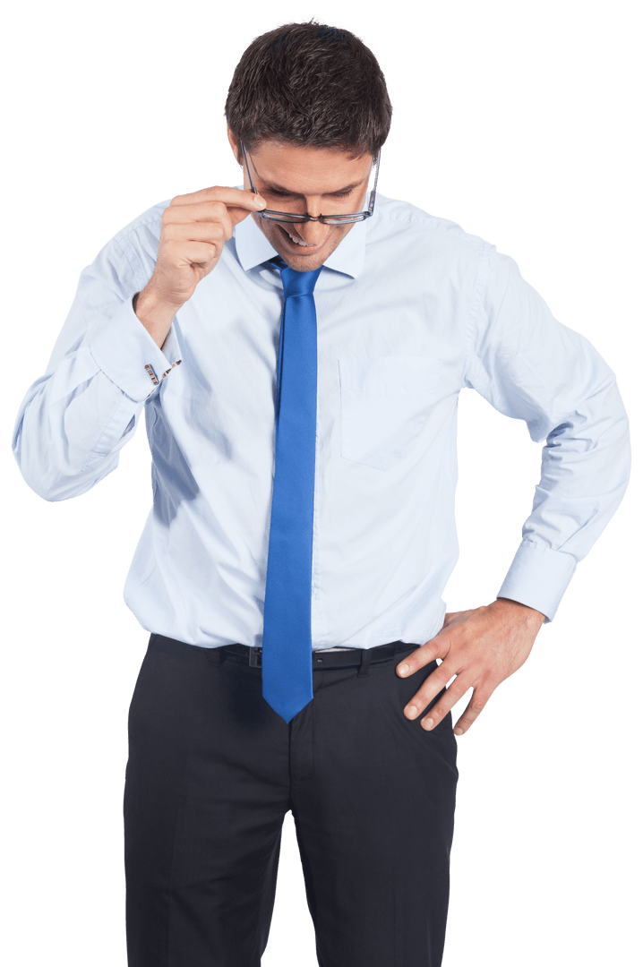 Transparent Background of Happy Businessman in Blue Tie