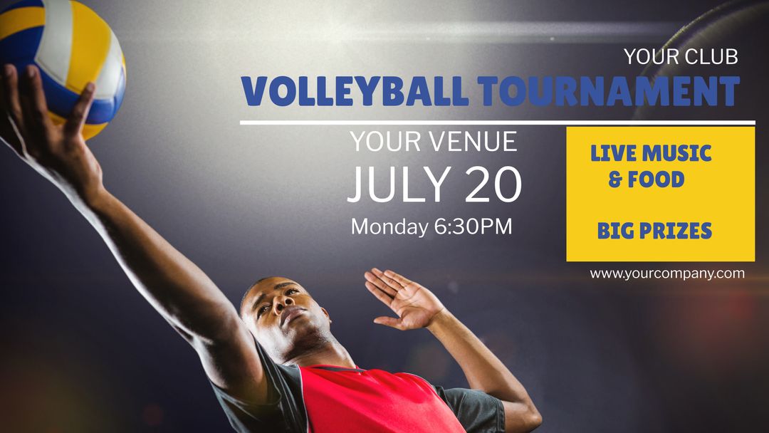 Energetic Volleyball Tournament Promotion Poster with Athlete in Action - Download Free Stock Templates Pikwizard.com