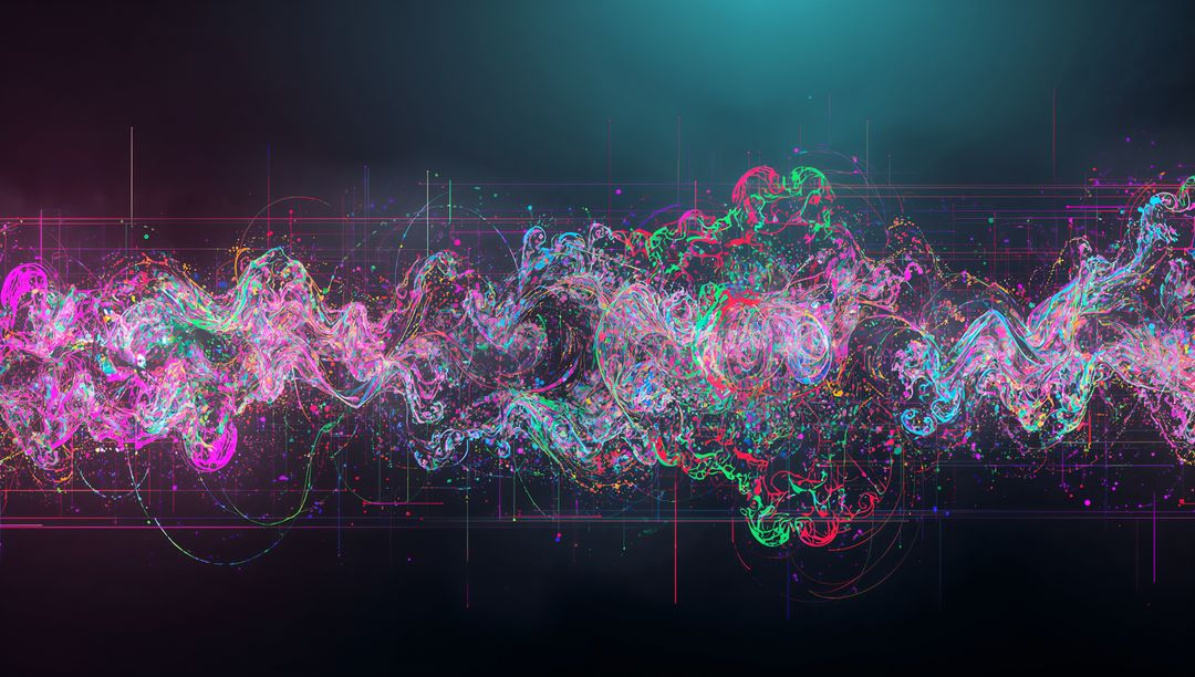 Futuristic Neon Waves and Particles in a Digital Landscape