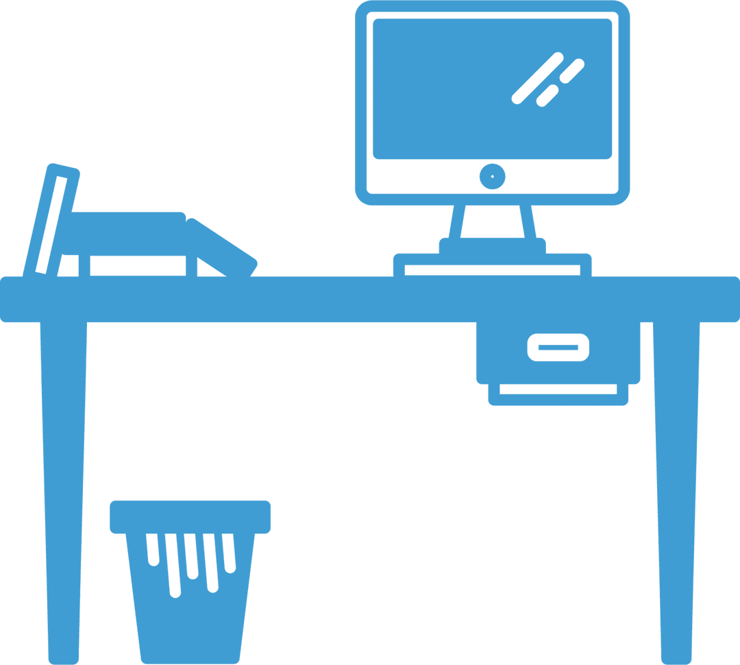 Minimalist Blue Desk with Computer on Transparent Background