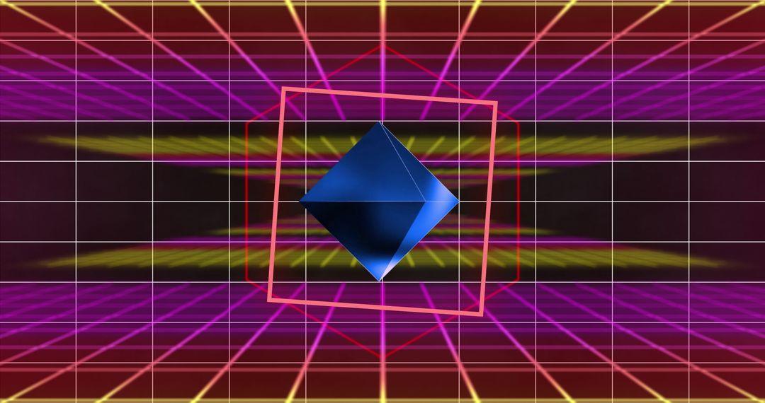 Abstract Geometric Shape with Neon Grid and Vibrant Neon Lights