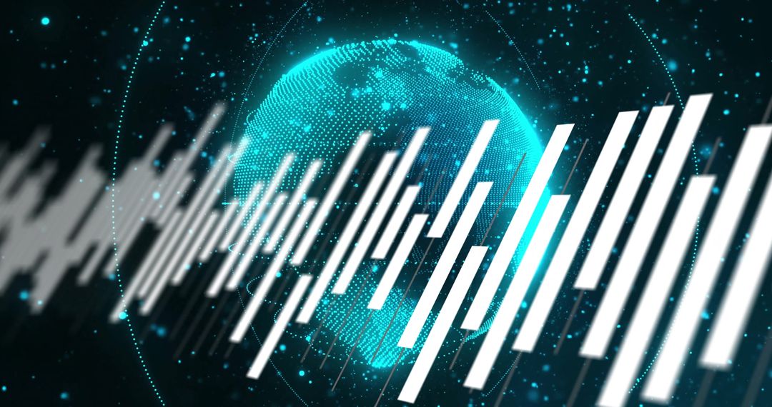 Futuristic Digital Data Bars Overlay on Rotating Earth