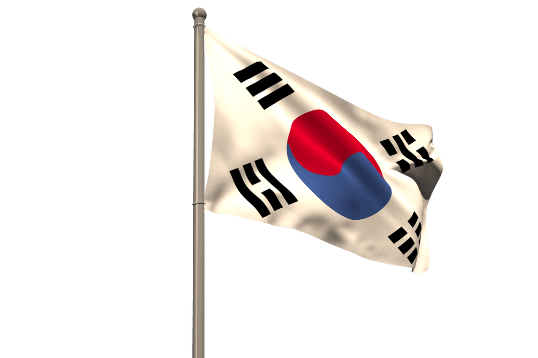 Flying South Korea Flag on Transparent Background