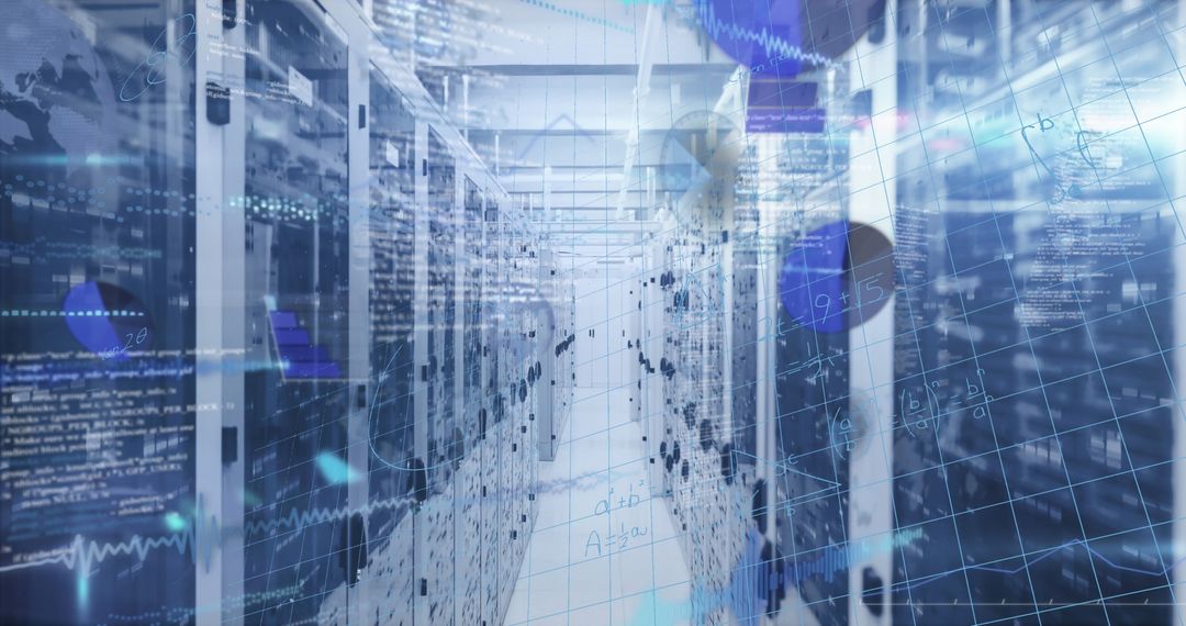 Futuristic Data Center Aisle with Glowing LEDs and Network Infrastructure