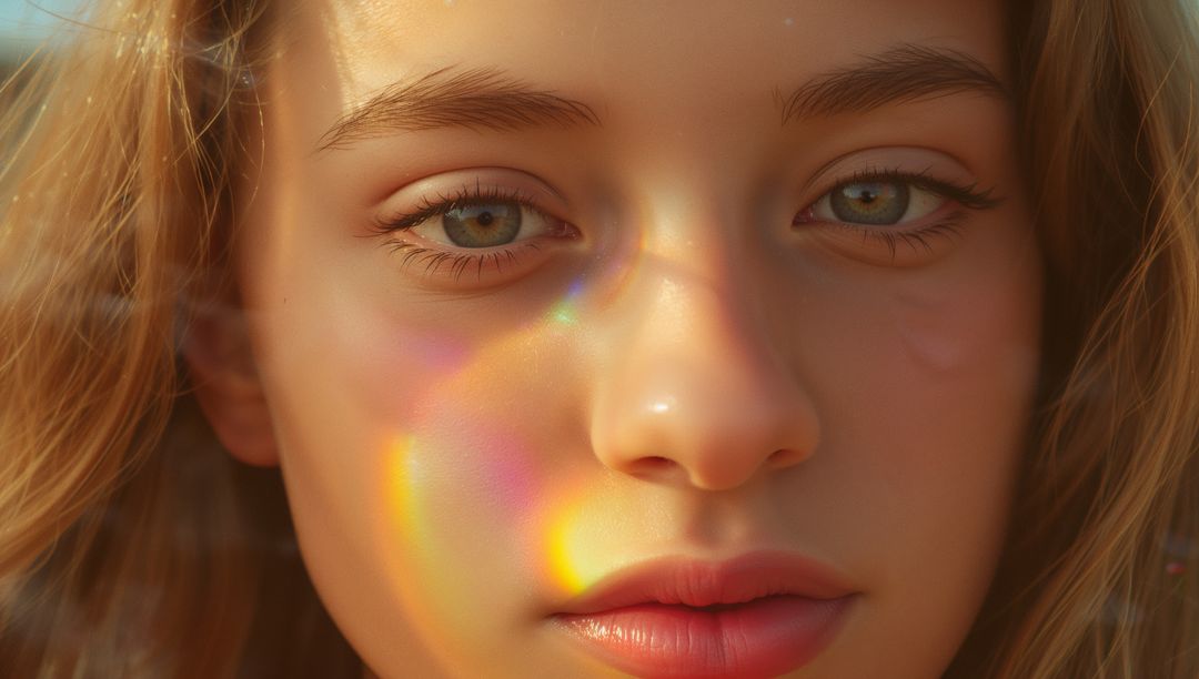 Teenager Gazing with Rainbow Prism Effect on Face