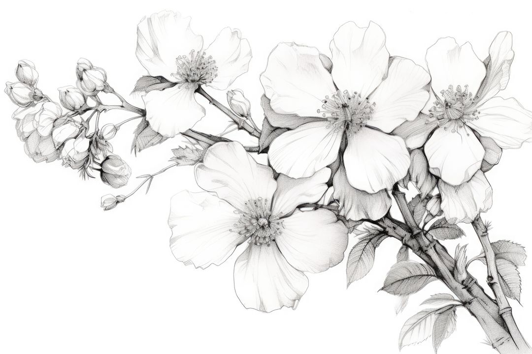 Detailed Black and White Sketch of Blooming Flowers - Free Images, Stock Photos and Pictures on Pikwizard.com