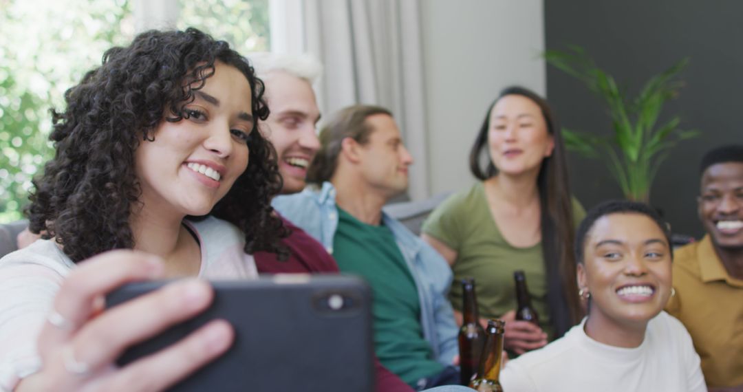 Diverse Group of Friends Taking Selfie at Home Gathering - Free Images, Stock Photos and Pictures on Pikwizard.com