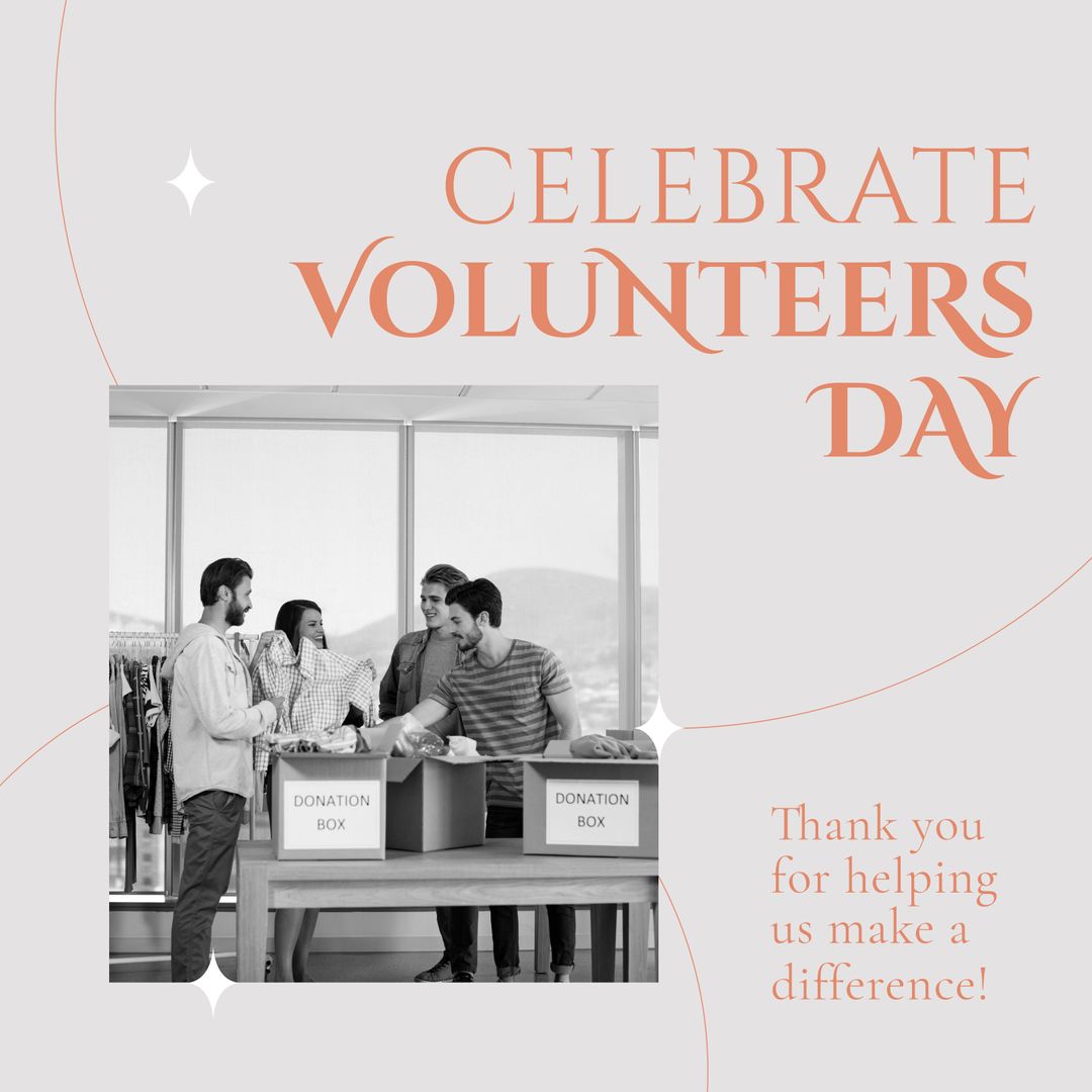 Celebrating Volunteers Day with Diverse Group at Donation Camp