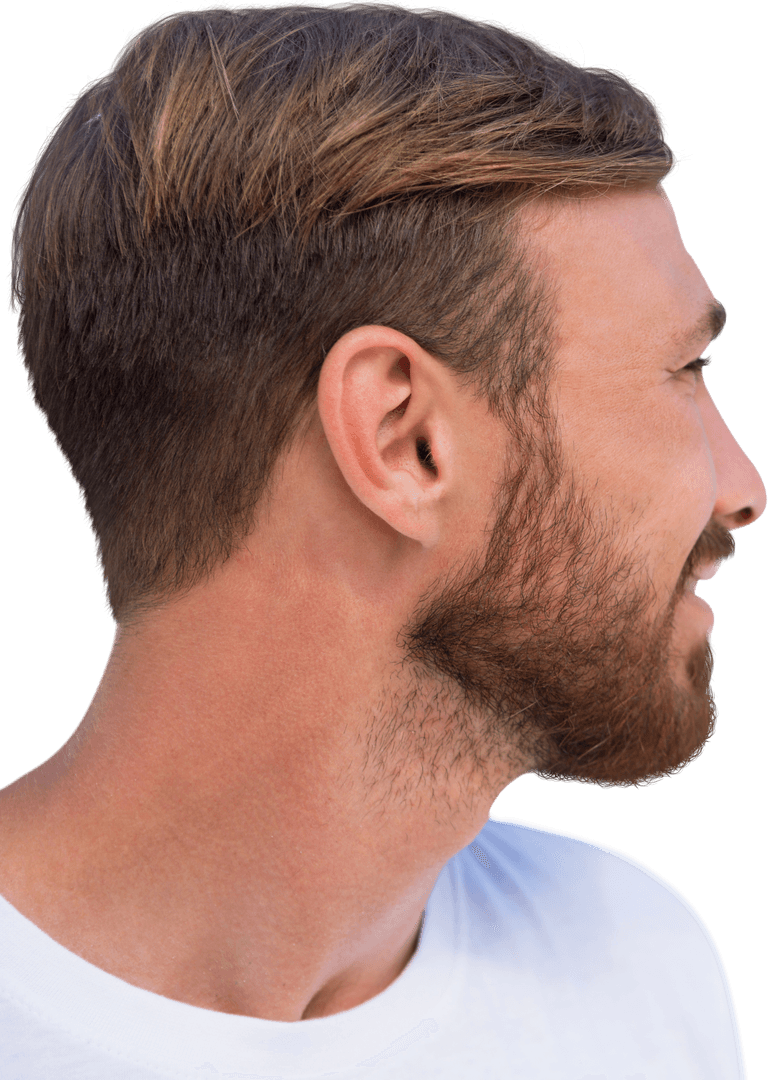 Profile of Thoughtful Bearded Man on Transparent Background
