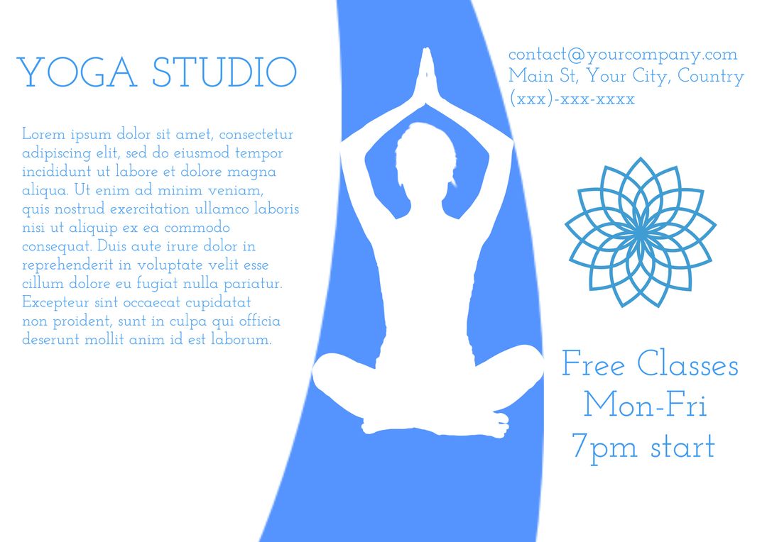 Serene Yoga Studio Flyer Promoting Free Daily Classes at 7pm - Download Free Stock Templates Pikwizard.com