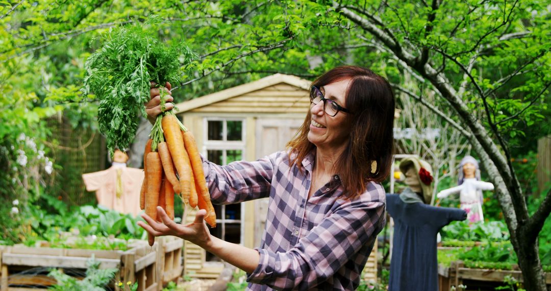 Woman Harvesting Fresh Carrots in Lush Home Garden - Free Images, Stock Photos and Pictures on Pikwizard.com