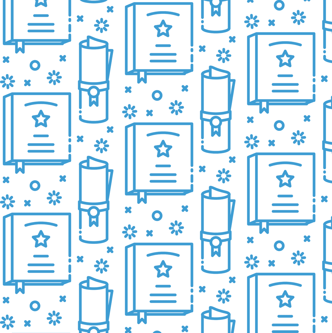 Seamless Blue Diploma and Book Pattern on Transparent Background