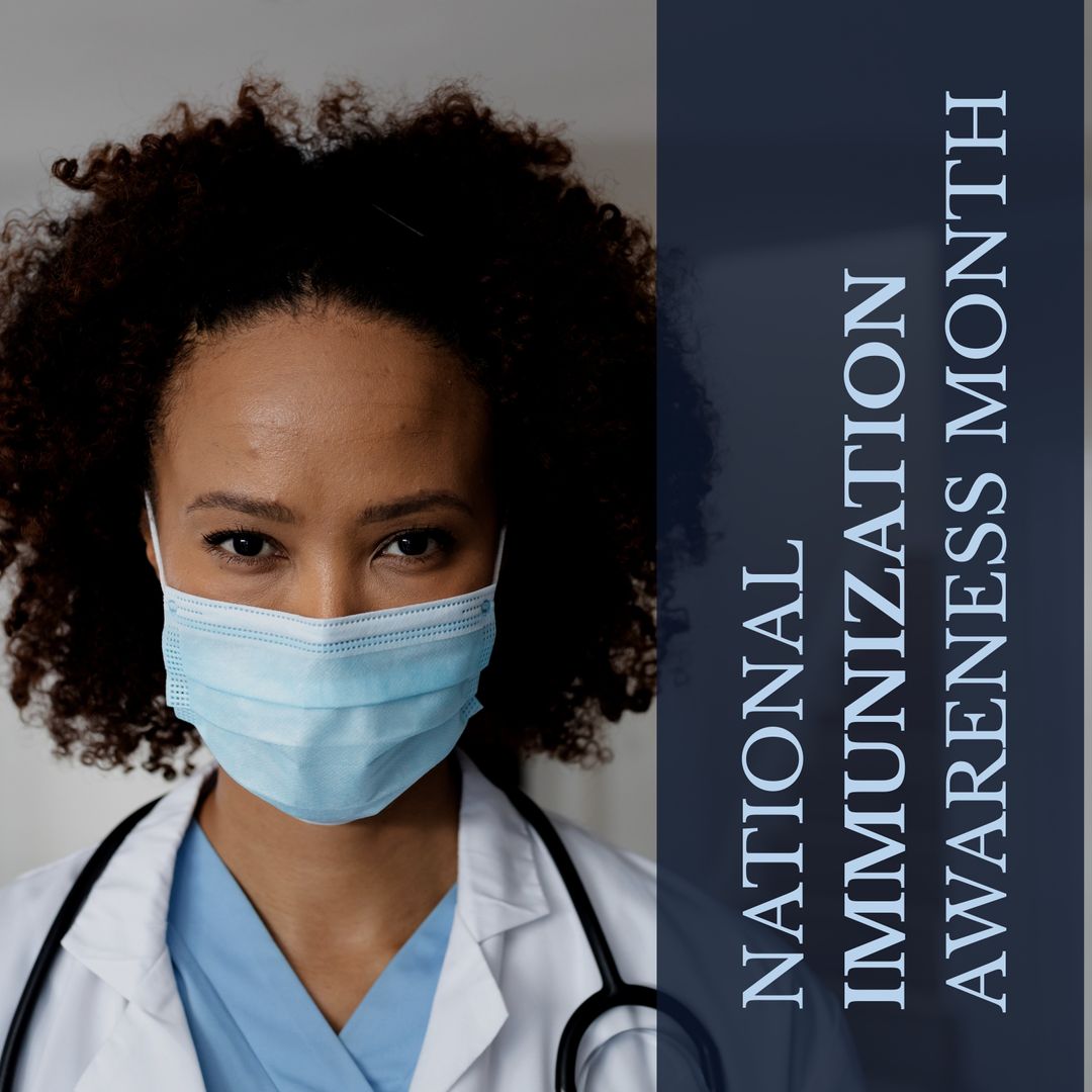 Female Doctor in Face Mask Promoting National Immunization Awareness Month - Download Free Stock Templates Pikwizard.com