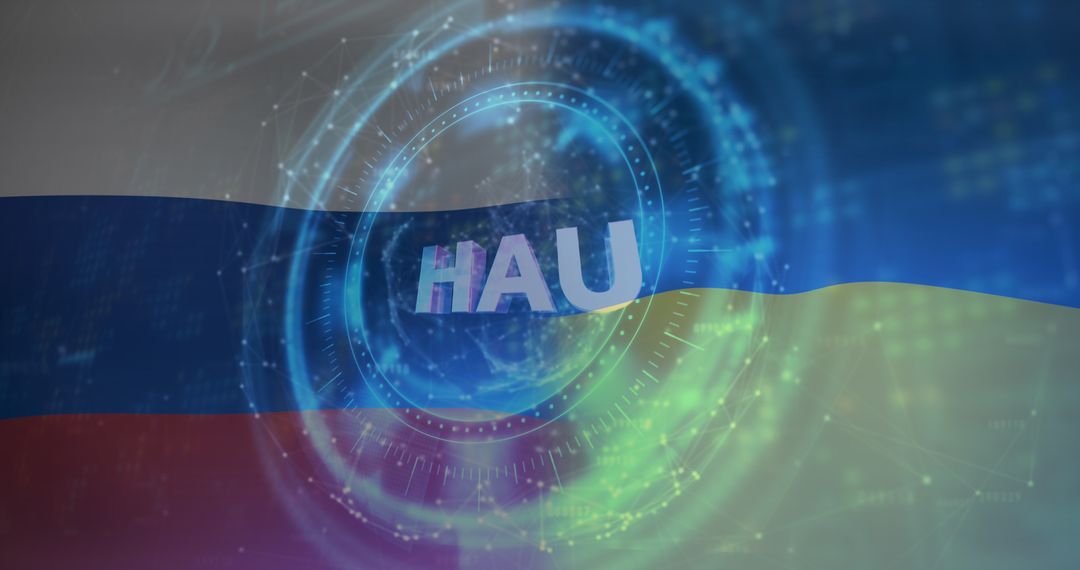 Hryvnia Symbol with Overlay of Ukrainian and Russian Flags