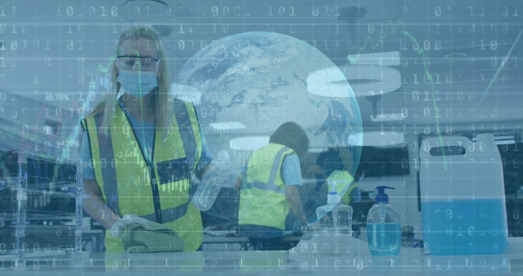 Office Work Wearing Masks Against Pandemic Digital Interface