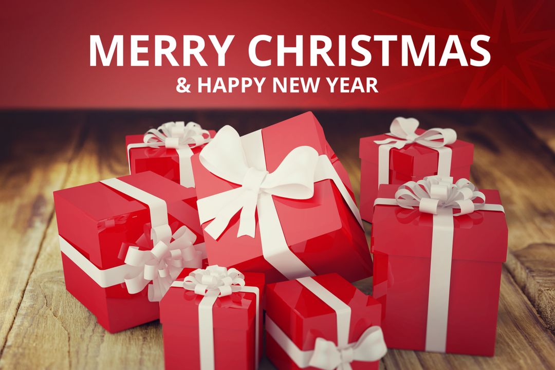 Festive Red Gift Boxes with White Ribbons for Christmas