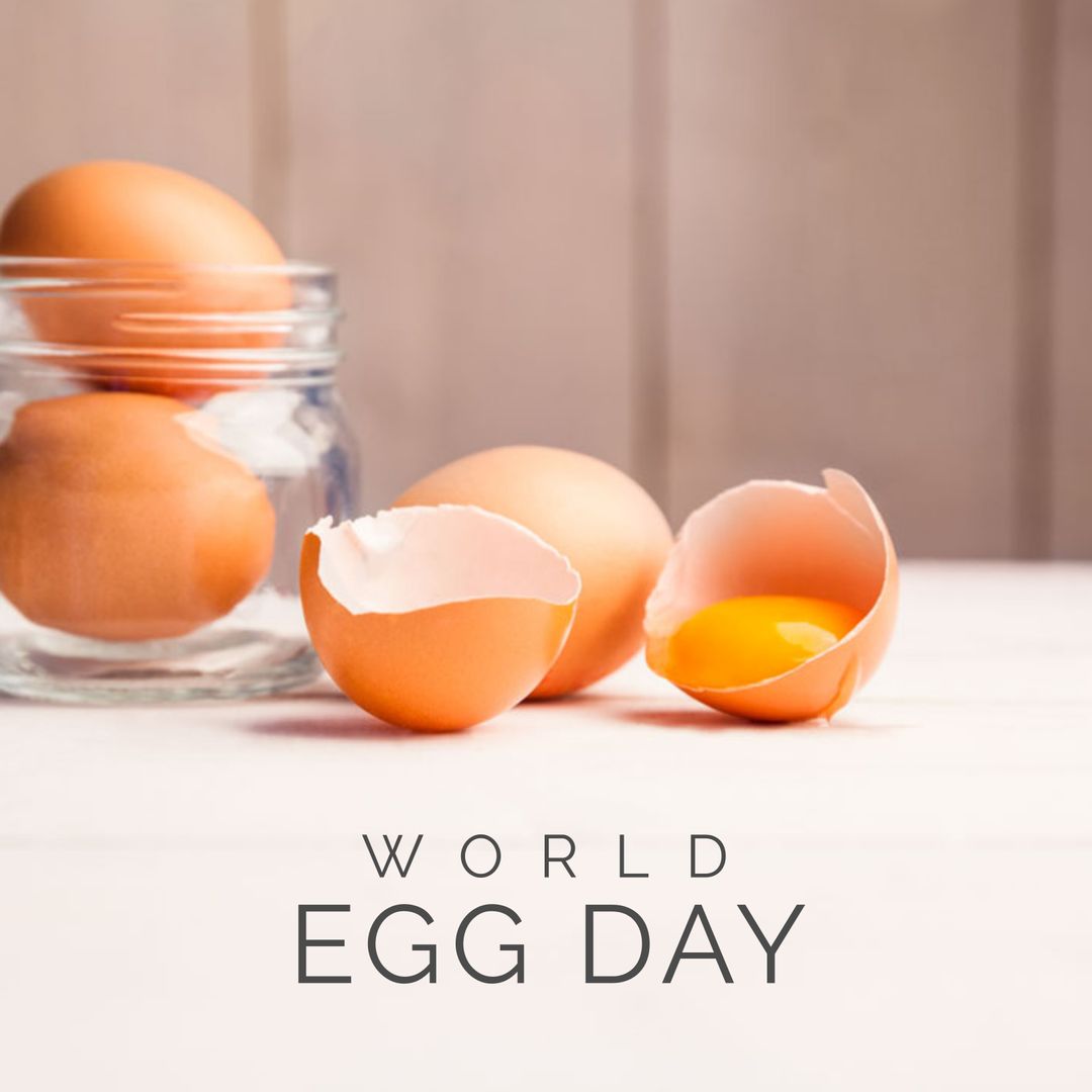 World Egg Day Celebration with Brown Eggs in Jar and Broken Egg on Table - Download Free Stock Templates Pikwizard.com