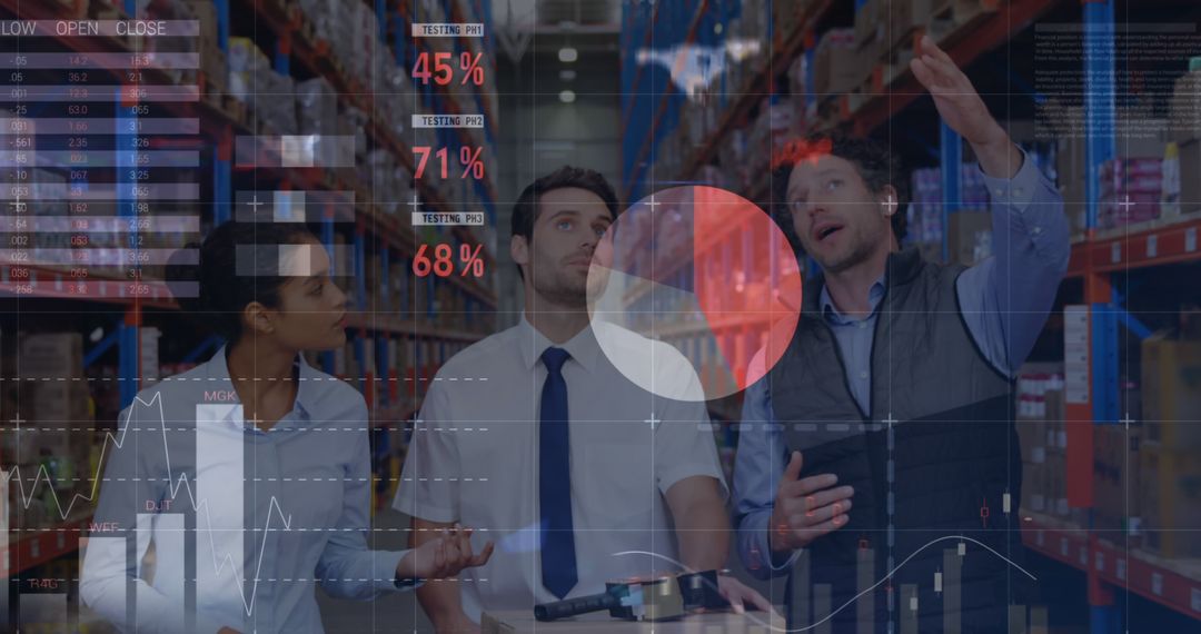 Team Analyzing Data in Warehouse with Augmented Reality Interface - Free Images, Stock Photos and Pictures on Pikwizard.com