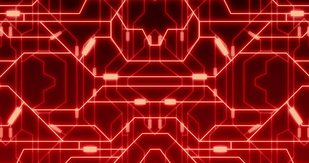 Neon Circuit Design on Red Background Representing Future Technology