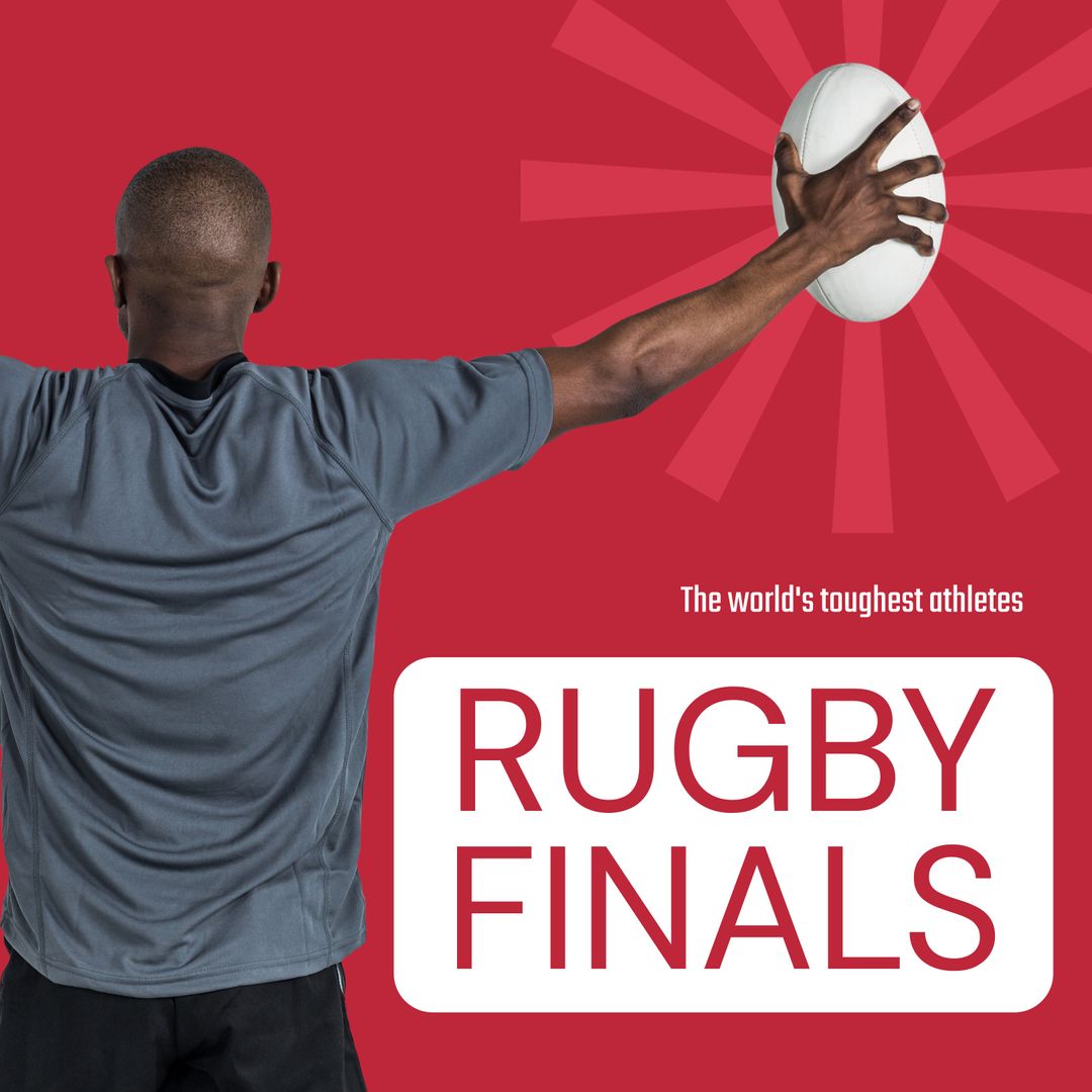 Rugby Finals Promotion with Player Holding Ball in Active Stance