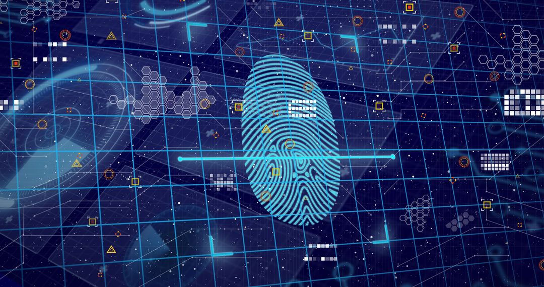 digital fingerprint with data grid overlay on blue interface - Free Images, Stock Photos and Pictures on Pikwizard.com