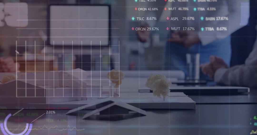 Business Analysts Examining Financial Data in High-Tech Office