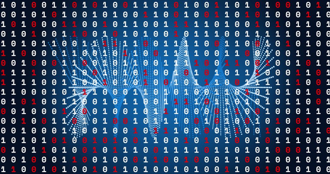 Digital data processing with binary patterns in blue atmosphere
