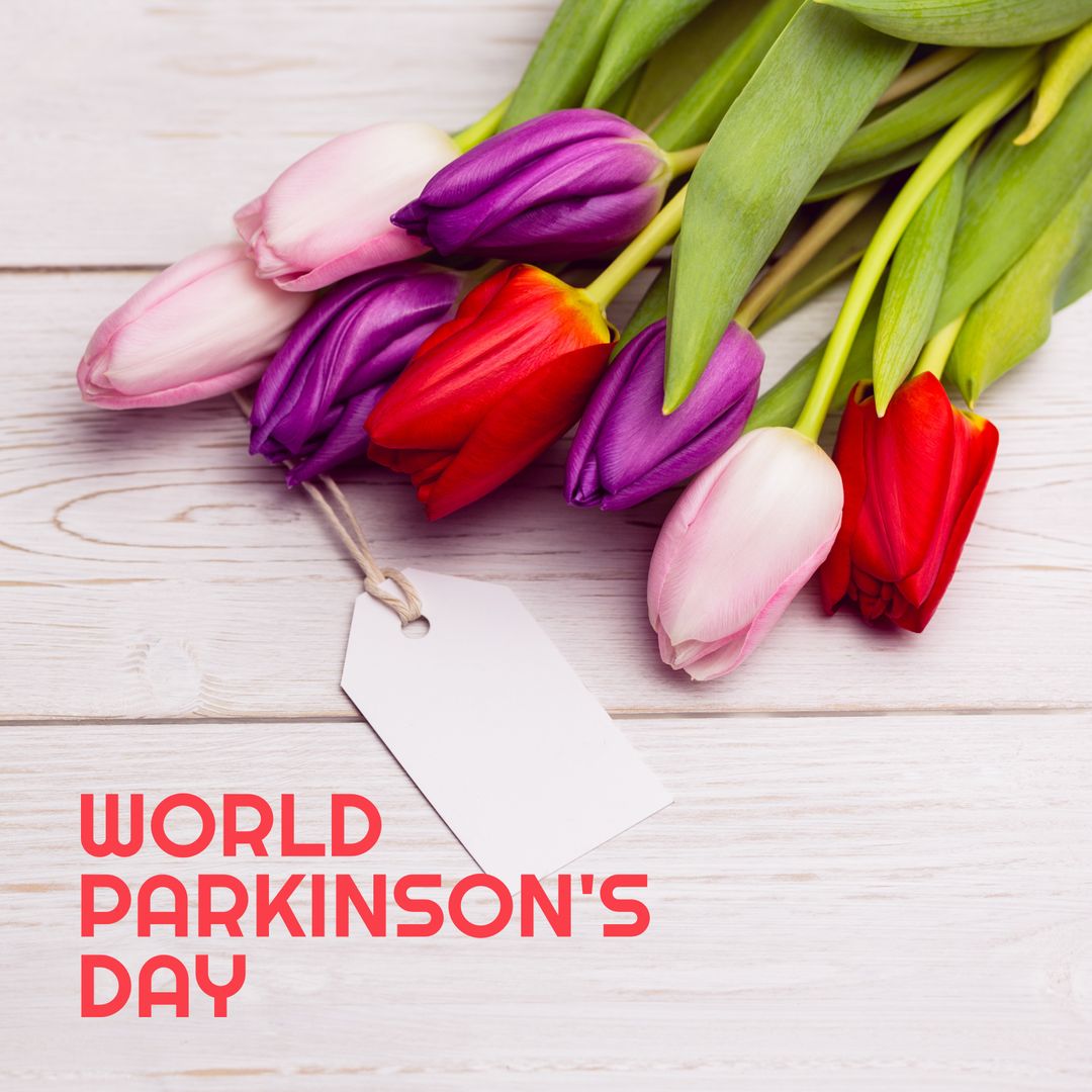 World Parkinson's Day with Flowers and Blank Tag