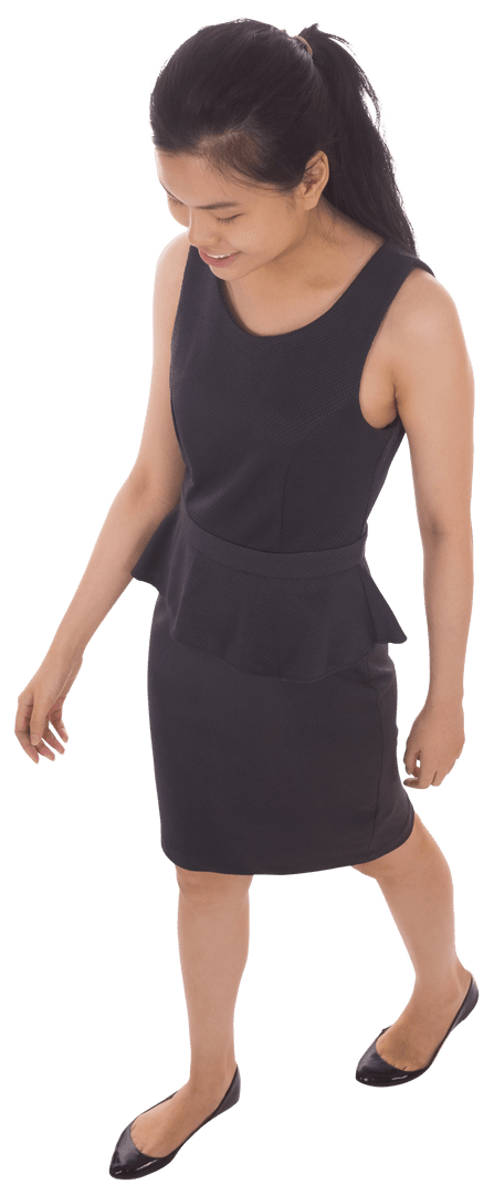 Asian Businesswoman Walking Confidently on Transparent Background