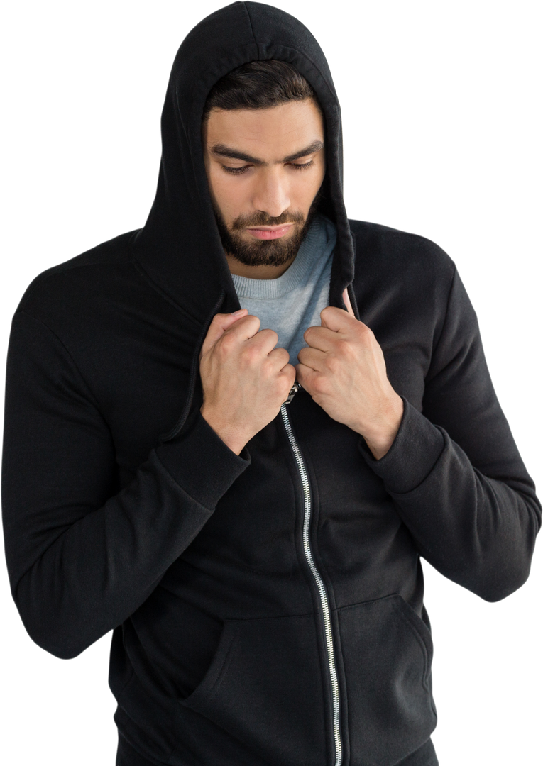 Transparent Photo of Biracial Man in Black Hoodie Holding Zipper Front - Download Free Stock Images Pikwizard.com