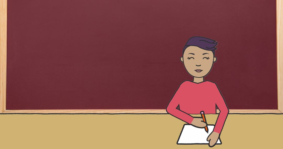 Digital Illustration of Student Studying in Classroom Setting