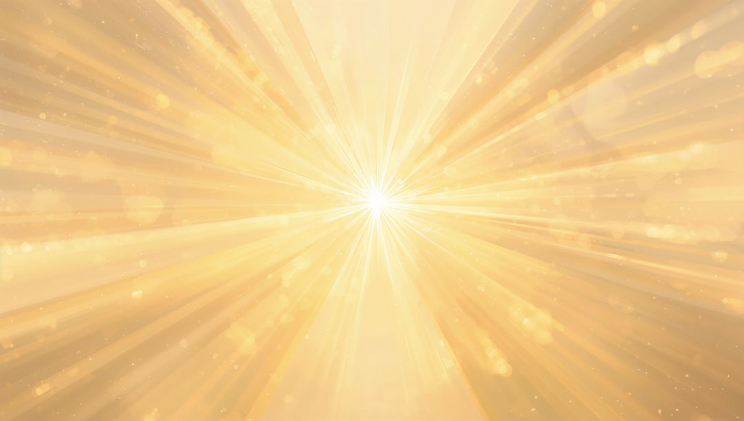 Radiating golden starburst emitting radial light rays and bokeh sparkles
