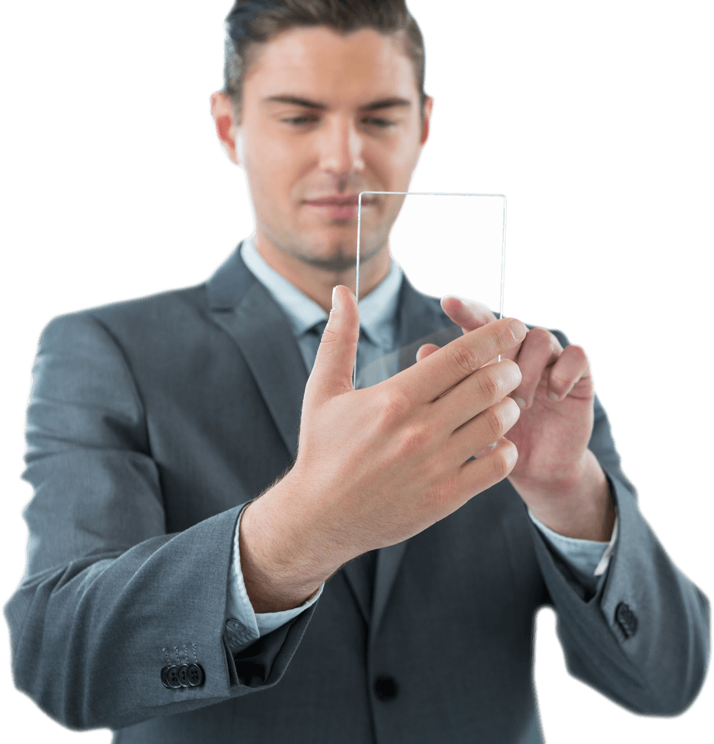 Businessman Using Transparent Futuristic Smartphone