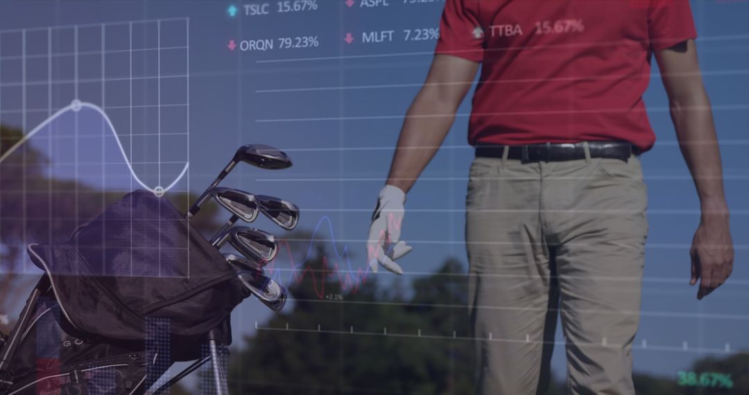 Golfer with Data Display Overlay Showing Market Statistics