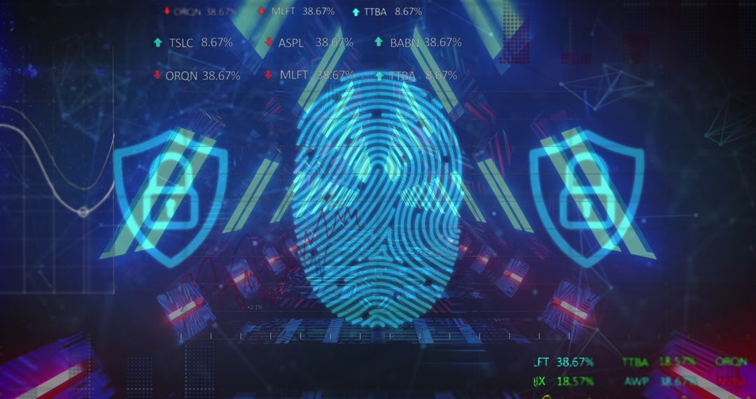 Digital Security Concept with Fingerprint and Padlock Graphics