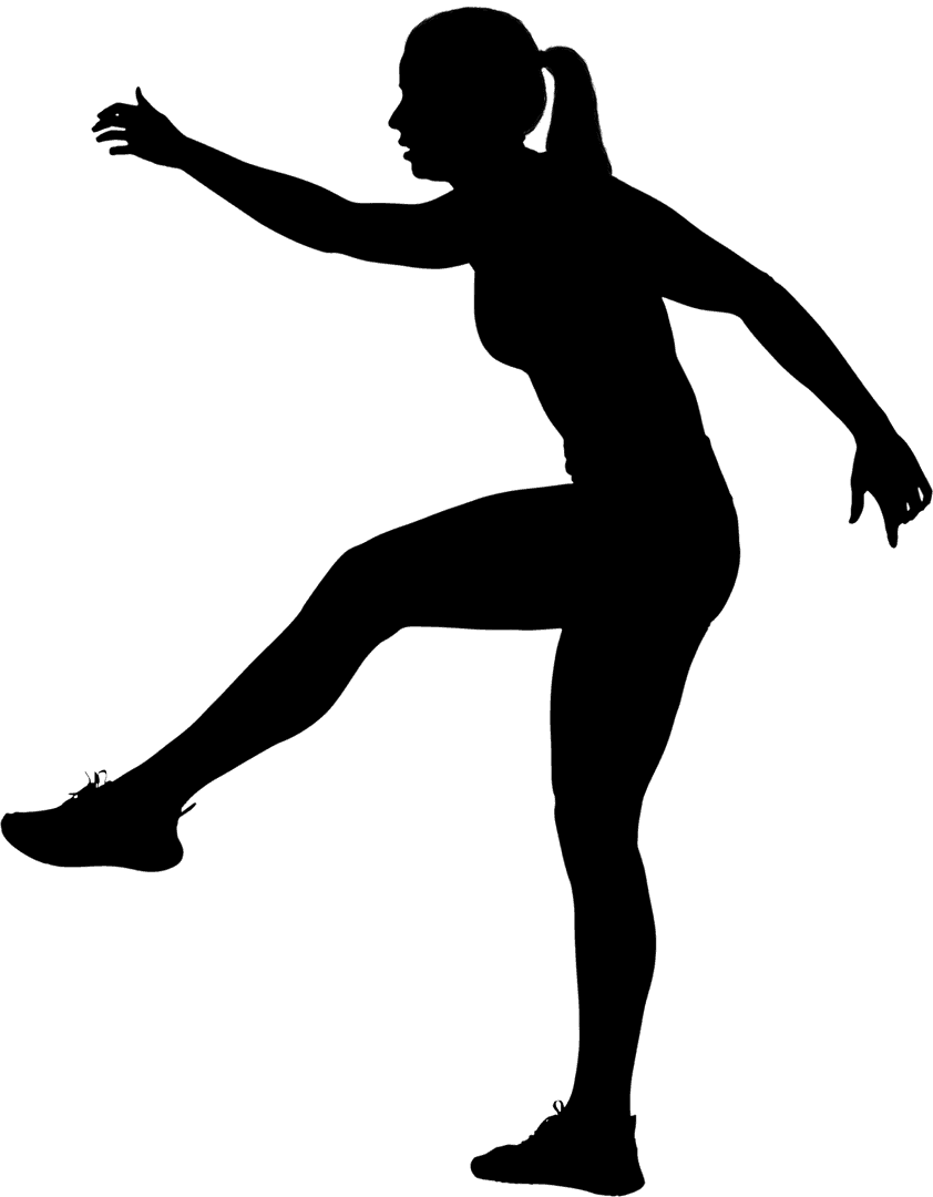 Woman Exercising Kick Vector Silhouette on Transparent Background