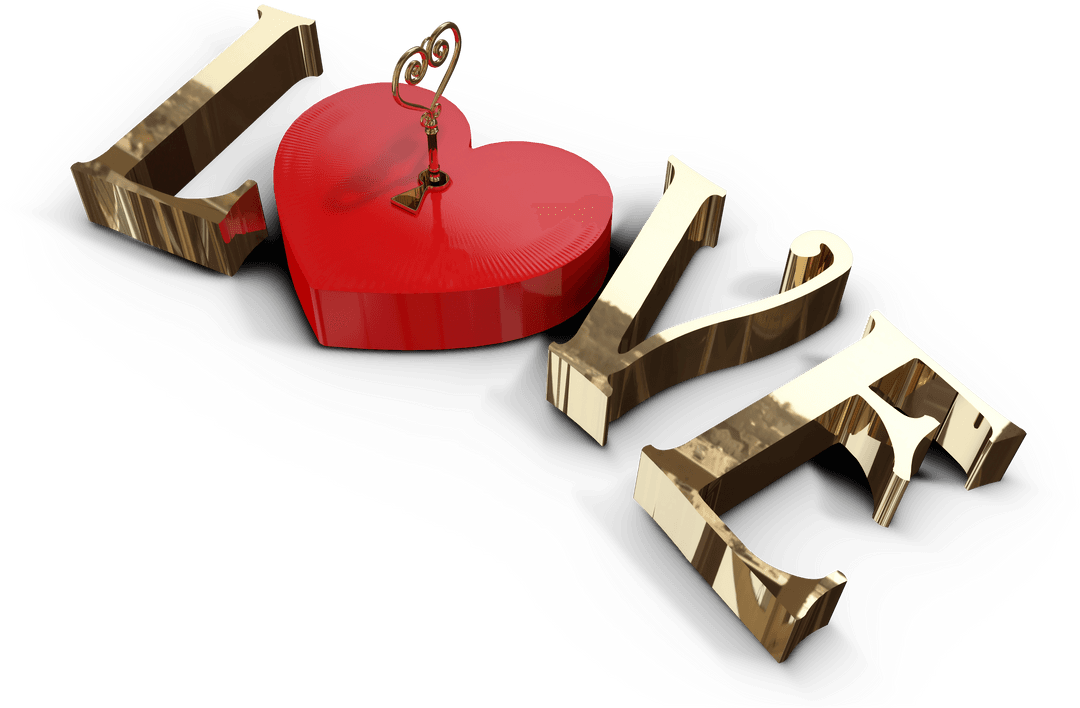 Transparent 3D Gold Love Letters with Heart and Key