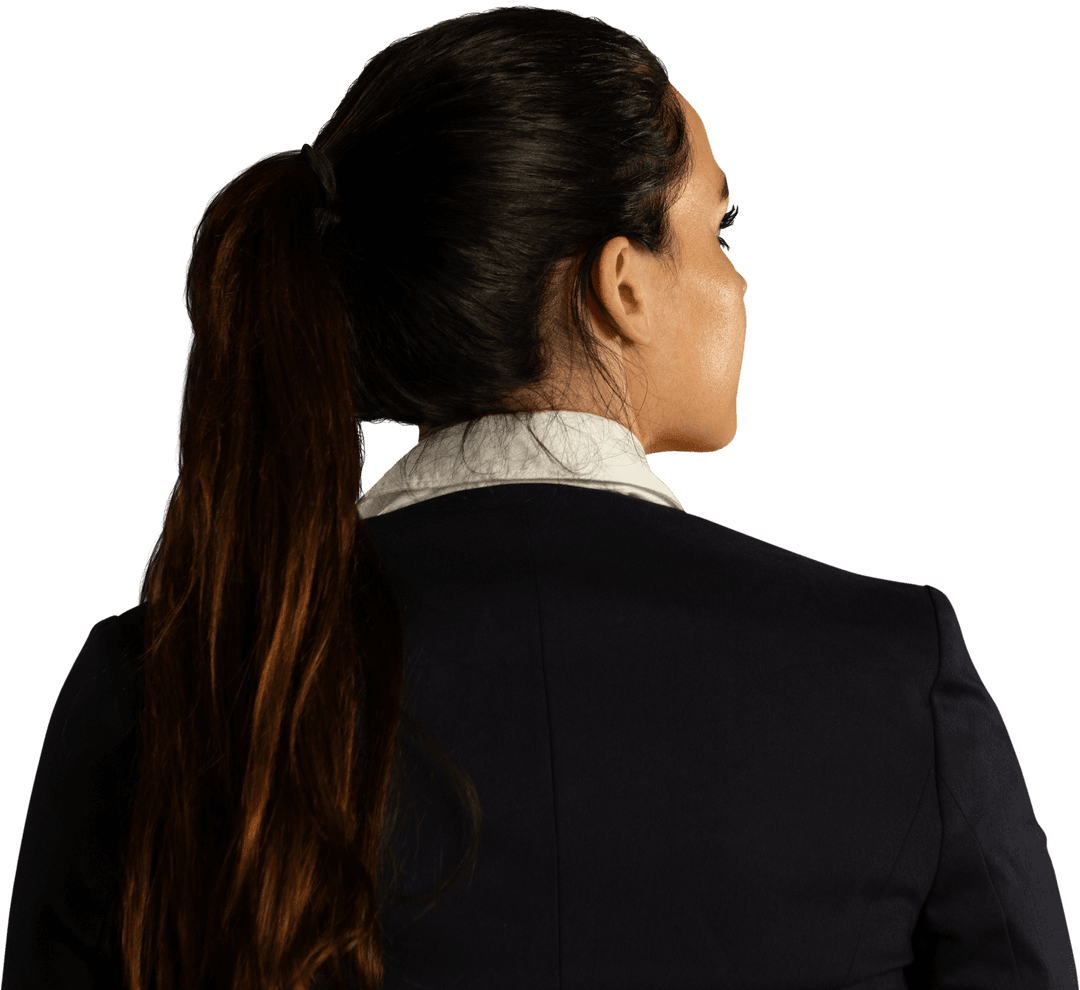 Rear View of Woman in Blazer on Transparent Background