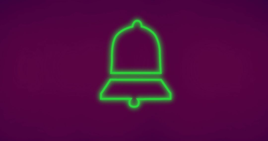 Glowing Neon Green Bell on Purple Background Symbolizing Alerts